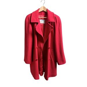 Vintage Aquascutum Red Coat Wool SZ 14 Made England Royal Warrant 80s 90s